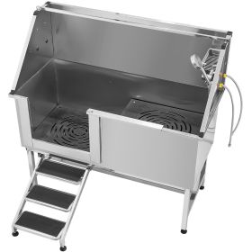 Stainless Steel Dog Washing Station, 62 inch Pet Grooming Tub w/ Stairs, PE Water Filter Board (Size/Ramp or Stairs/Door Opening Method: 62 inch/Stairs/Left)